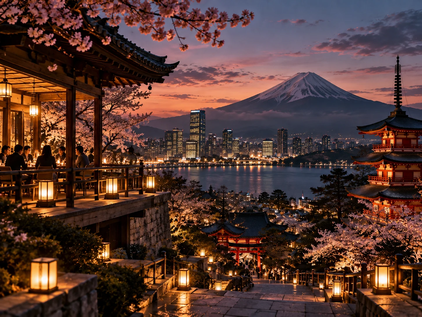 Japan — architecture and city life at night